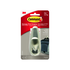 3M+Command+Brushed+Nickel+Metal+Hanging+Hook+And+Adhesive+Strips+Large+FC13-BN-ES