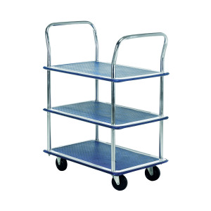 Barton+Silver+and+Blue+3+Shelf+Trolley+with+Chrome+Handles+PST3