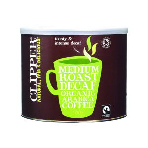 Clipper+Fairtrade+Organic+Decaffeinated+Coffee+Tin+500g+A06746