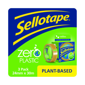 Sellotape+Zero+Plastic+Tape+24mmx30m+100%25+Plant+Based+Plastic+Free+Clear+%28Pack+of+3%29+2779466