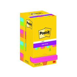 Post-it+Super+Sticky+76x76mm+90+Sheets+Carnival+%28Pack+of+12%29+654-12SS-CARN