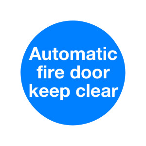 Safety+Sign+Automatic+Fire+Door+100x100mm+Self-Adhesive+%28Pack+of+5%29+KM73AS