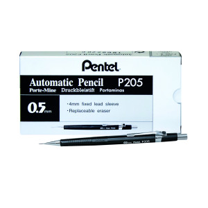 Pentel+P200+Automatic+Pencil+Fine+0.5mm+Black+Barrel+%28Pack+of+12%29+P205