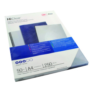GBC+HiClear+A4+Binding+Cover+250+Micron+Clear+%28Pack+of+50%29+41605E