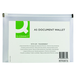 Q-Connect+Document+Zip+Wallet+A5+Transparent+%28Pack+of+10%29+KF03672