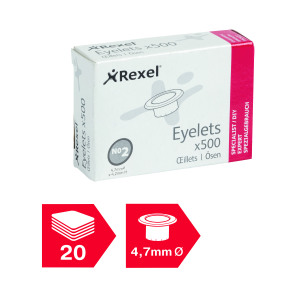 Rexel+Eyelets+4.7mm+x+4.2mm+%28Pack+of+500%29+20320051