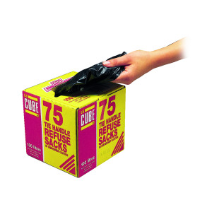 Le+Cube+Tie+Handle+Refuse+Sacks+With+Dispenser+100+Litre+Black+%2875+Pack%29+0481