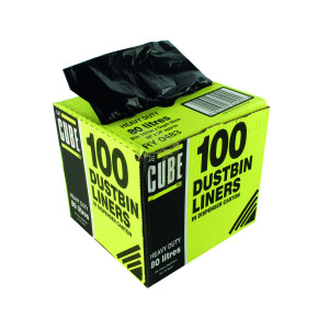 Le+Cube+Dustbin+Liner+Dispenser+80+Litre+Black+%28Pack+of+100%29+0483