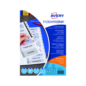 Avery+Indexmaker+Card+Dividers+10-Part+Customisable+Punched+1-10+A4+White+01812061.UK