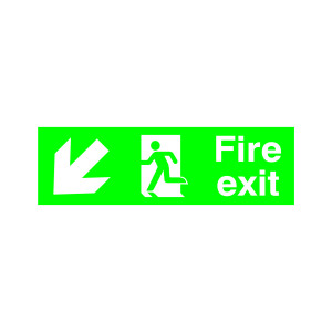 Safety+Sign+Fire+Exit+Running+Man+Arrow+Down%2FLeft+150x450mm+PVC+FX04011R