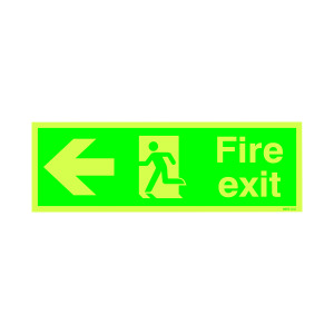 Safety+Sign+Niteglo+Fire+Exit+Running+Man+Arrow+Left+150x450mm+PVC+FX04311M
