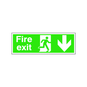 Safety+Sign+Fire+Exit+Running+Man+Arrow+Down+150x450mm+Self-Adhesive+E100A%2FS
