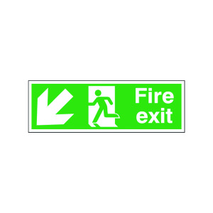 Safety+Sign+Fire+Exit+Running+Man+Arrow+Down%2FLeft+Self-Adhesive+150x450mm+E97S%2FS