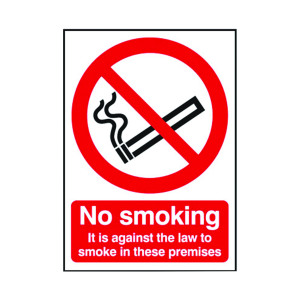 Safety+Sign+No+Smoking+It+is+agains+the+law+to+smoke+in+these+premises+Self-Adhesive+A5+SR72080