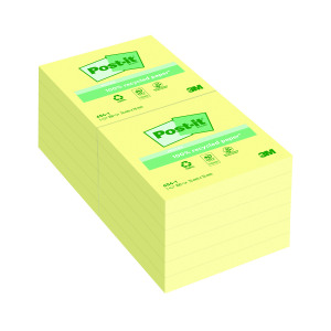 Post-it+Notes+Recycled+76x76mm+Canary+Yellow+%28Pack+of+12%29+654-1Y