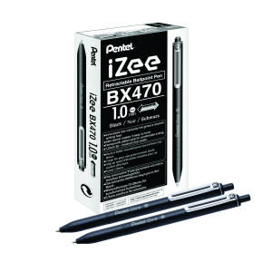 Pentel+iZee+Retractable+Ballpoint+Pen+1.0mm+Black+%28Pack+of+12%29+BX470-A