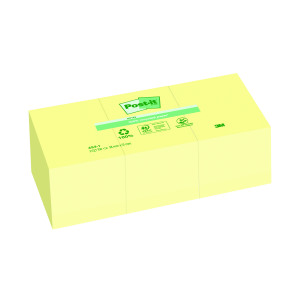 Post-it+Notes+Recycled+38x51mm+Canary+Yellow+%28Pack+of+12%29+653-1