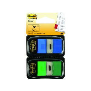 Post-it+Index+Tabs+Green+and+Blue+%28100+Pack%29+680-GB2