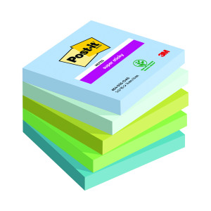 Post-it+Super+Sticky+Oasis+Colour+76x76mm+90+Sheet+%28Pack+of+5%29+7100258898