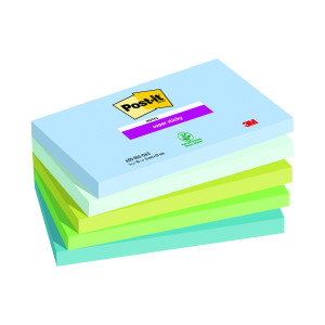 Post-it+Super+Sticky+Notes+Oasis+76x127mm+90+Sheets+%28Pack+of+5%29+7100258790
