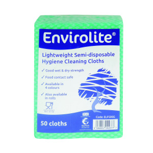 Envirolite+Lightweight+480x360mm+Green+All+Purpose+Cloths+%28Pack+of+50%29+ELF500