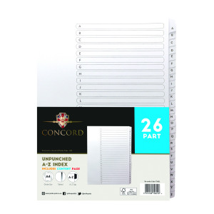 Concord+Unpunched+Index+A-Z+26+Part+A4+160gsm+White+%28Pack+of+5%29+75601