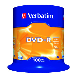 Verbatim+DVD-R+Non-Printable+Spindle+16x+4.7GB+%28Pack+of+100%29+43549
