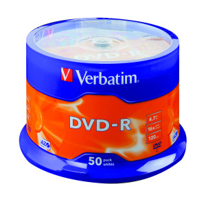 Verbatim+4.7GB+16x+Speed+Spindle+DVD-R+%2850+Pack%29+43548