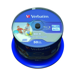 Verbatim+BD-R+Printable+Spindle+6x+25GB+%28Pack+of+50%29+43812