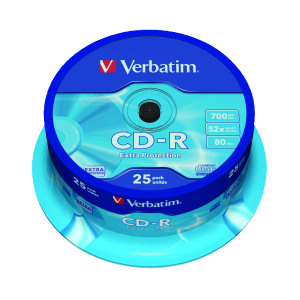 Verbatim+CD-R+Datalife+Non-AZO+80minutes+700MB+52X+Non-Printable+Spindle+%2825+Pack%29+43432