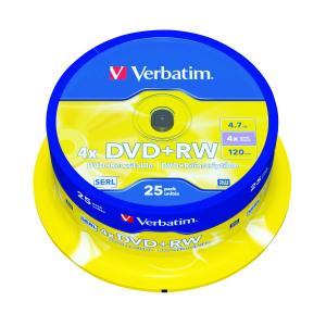 Verbatim+DVD%2BRW+Spindle+4x+4.7GB+%28Pack+of+25%29+43489