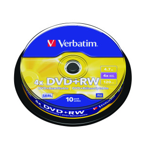 Verbatim+DVD%2BRW+Non-Printable+4x+4.7GB+%28Pack+of+10%29+43488