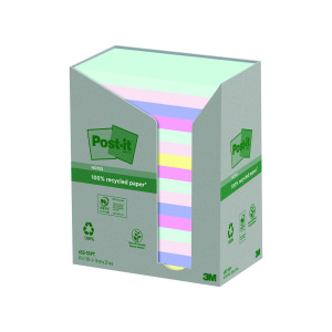 Post-it+Recycled+Ast+Colour+76x127mm+100+Sheet+%28Pack+of+16%29+7100259665