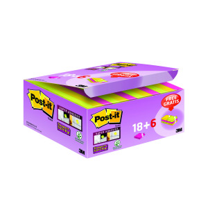 Post-it+Super+Sticky+47.6x+7.6mm+Assorted+%28Pack+of+24%29+622-+P24SSCOL