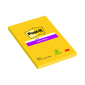Post-it+Super+Sticky+152x102mm+Lined+Ultra+Yellow+%28Pack+of+6%29+660S