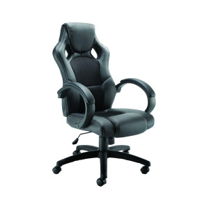 Arista+Bolt+Executive+Racing+Chair+620x670x1080-1170mm+Leather+Look+and+Mesh+Back+Black+KF73591