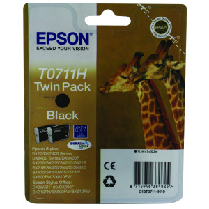 Epson+T0711H+Ink+DURABrite+Ultra++Cheetah+Twin+Pack+Black+C13T07114H10