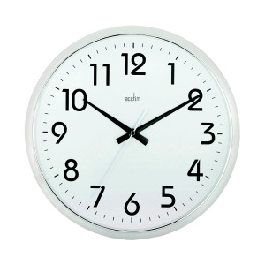 Acctim+Orion+Silent+Sweep+Wall+Clock+320mm+Chrome%2FWhite+21287