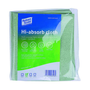 Robert+Scott+Hi-Absorb+Microfibre+Cloth+Green+%28Pack+of+5%29+103986GREEN