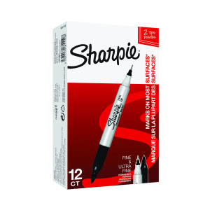 Sharpie+Permanent+Marker+Twin+Tip+Fine%2FUltra+Fine+Black+%28Pack+of+12%29+S0811100