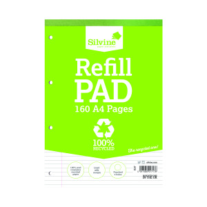 Silvine+Everyday+Recycled+Ruled+Refill+Pad+A4+%286+Pack%29+RE4FM-T