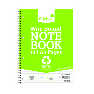 Silvine+Everyday+Recycled+Wirebound+Notebook+A4+%28Pack+of+12%29+TWRE80