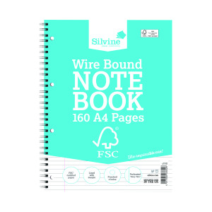 Silvine+Envrionmentally+Friendly+Wirebound+Notebook+160+Pages+A4+%285+Pack%29+FSCTW80
