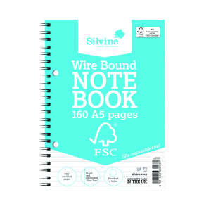 Silvine+Envrionmentally+Friendly+Wirebound+Notebook+160+Pages+A5+%285+Pack%29+FSCTWA5