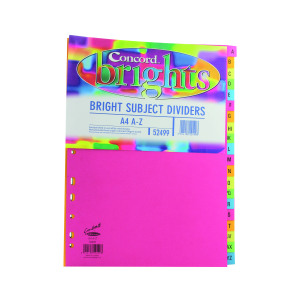 Concord+20-Part+A-Z+Subject+Dividers+A4+Bright+Assorted+%2810+Pack%29+52499