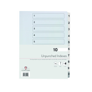 Concord+Unpunched+Index+1-10+A4+160gsm+White+%28Pack+of+10%29+75201