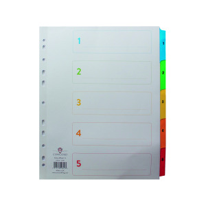 Concord+Index+1-5+A4+Extra+Wide+Multicoloured+Mylar+Tabs+09601%2FCS96