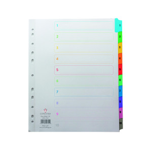 Concord+Index+1-10+A4+Extra+Wide+Multicoloured+Mylar+Tabs+09701%2FCS97
