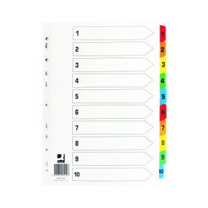 Q-Connect+1-10+Index+Multi-punched+Reinforced+Board+Multi-Colour+Numbered+Tabs+A4+White+KF01519