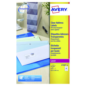 Avery+Laser+Address+Labels+21+Per+Sheet+Clear+%28Pack+of+525%29+L7560-25